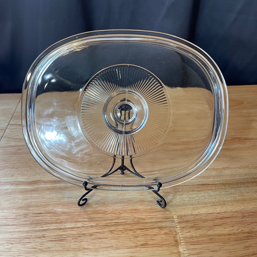 Pyrex F-12-C Clear Glass Oval Replacement Lid Sunburst Ribbed 8.75 x 6.75
